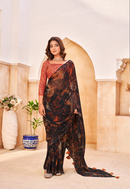 Graceful Printed Chiffon Saree for Festive & Party Wear