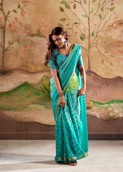 Marigold Silk Banarasi Butta Georgette Designer Saree