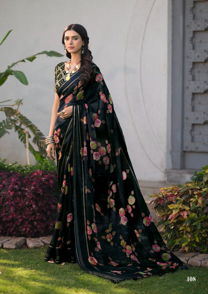 Elegant Floral Print Chiffon Saree with Soft Drape