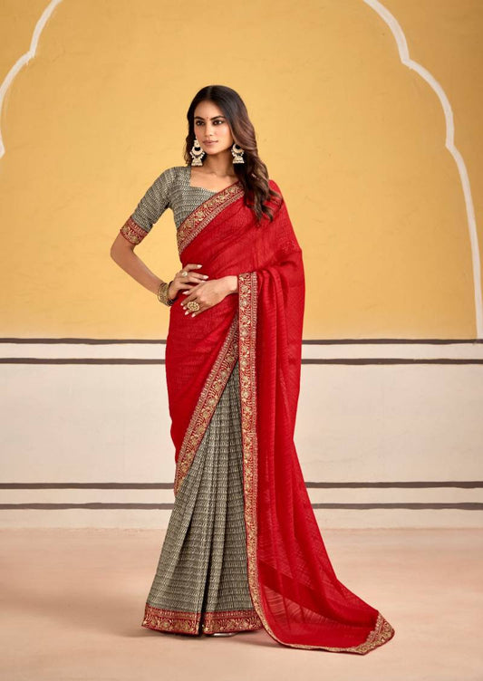 Georgette With Embroidery Border Saree