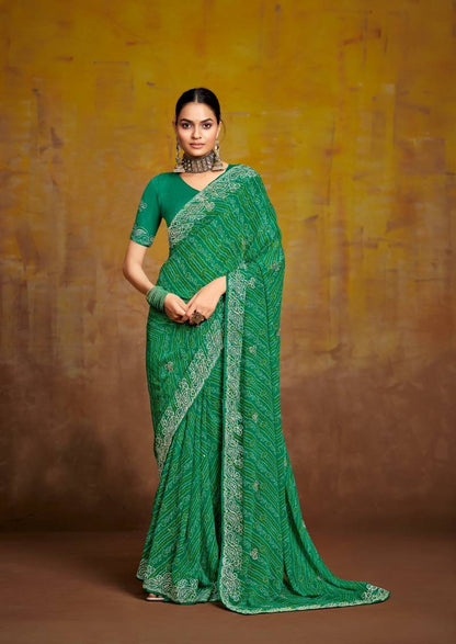 Georgette C Pallu Embroidery And Saroski Work With Embroidery Blouse