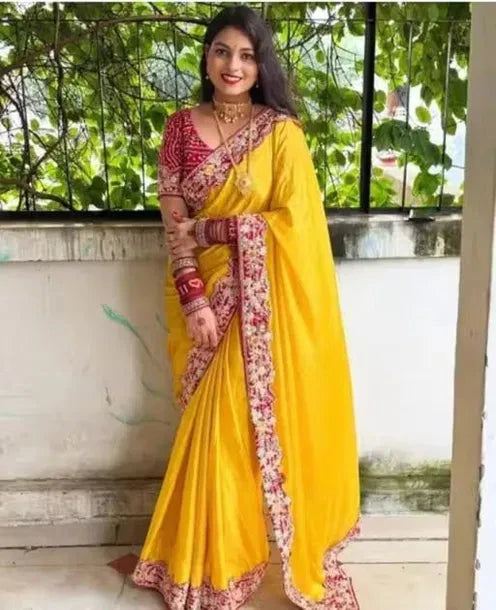 Maa Saree Gold Chinon Designer Saree Collection with Embroidery Work - Posyfish.in