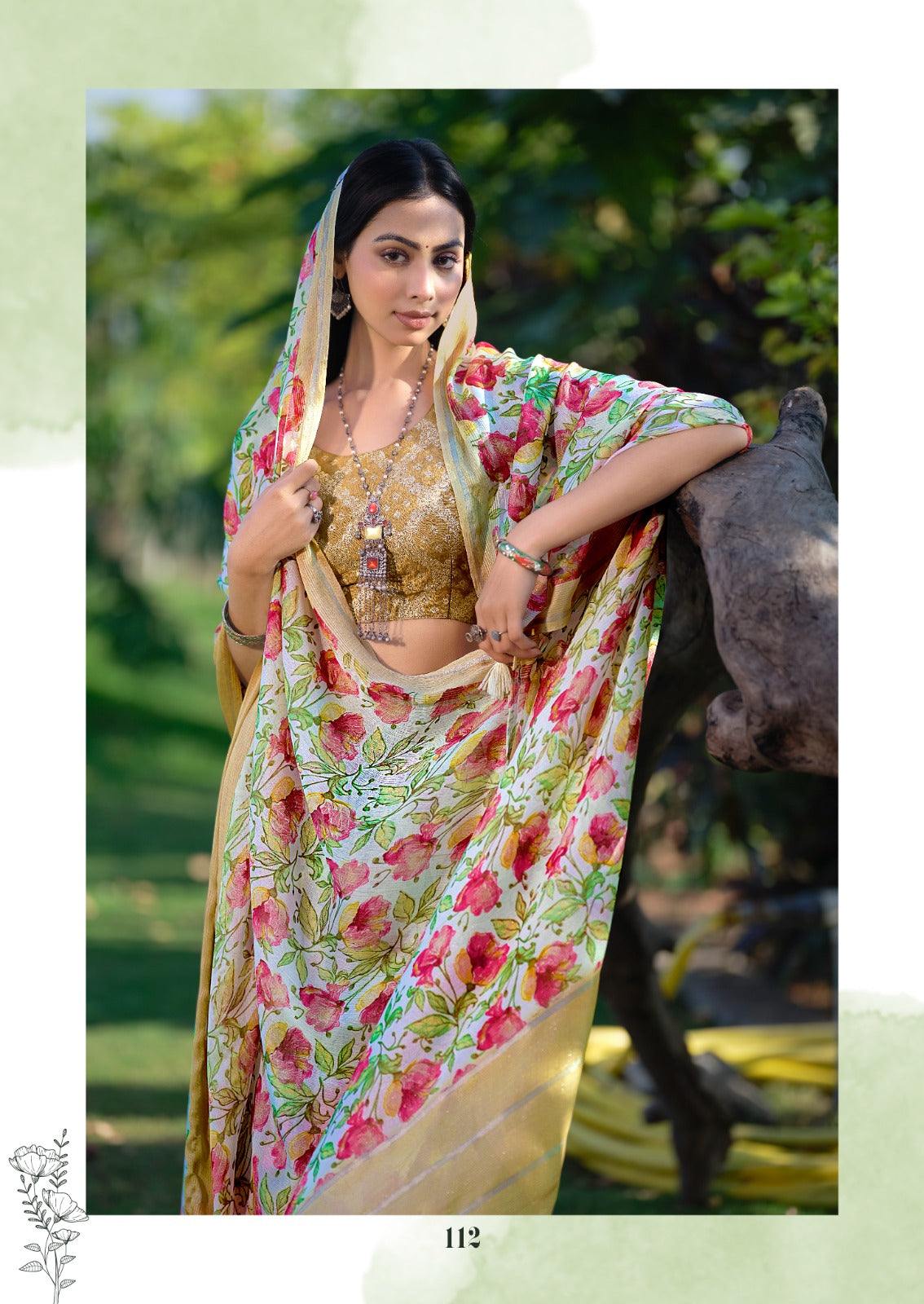 Elegant Floral Print Chiffon Saree with Soft Drape