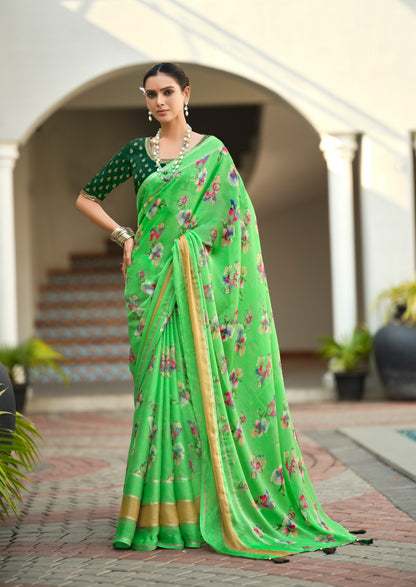 Elegant Floral Print Chiffon Saree with Soft Drape