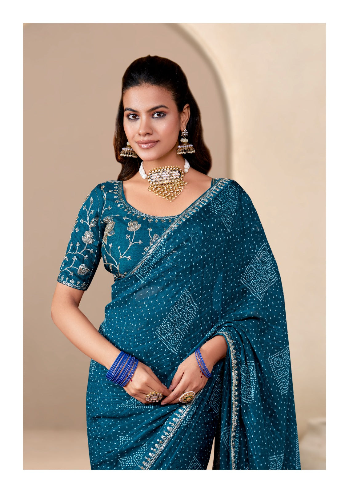 Designer Bandhani Georgette Print Saree