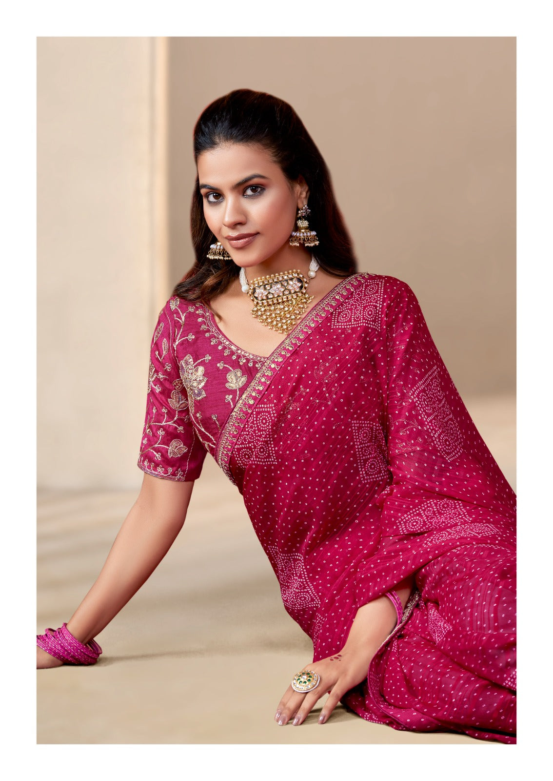Designer Bandhani Georgette Print Saree