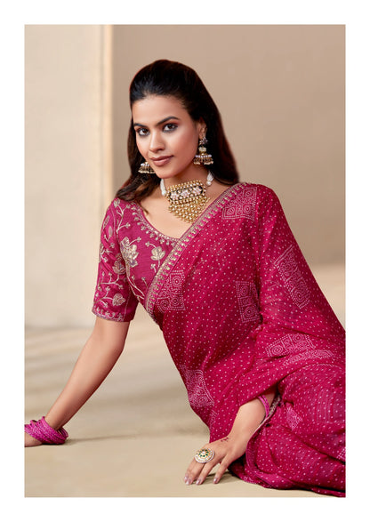Designer Bandhani Georgette Print Saree