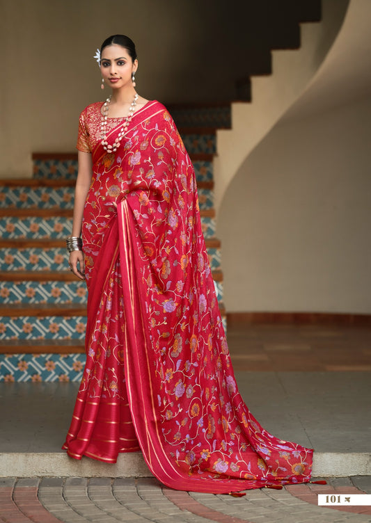 Elegant Floral Print Chiffon Saree with Soft Drape