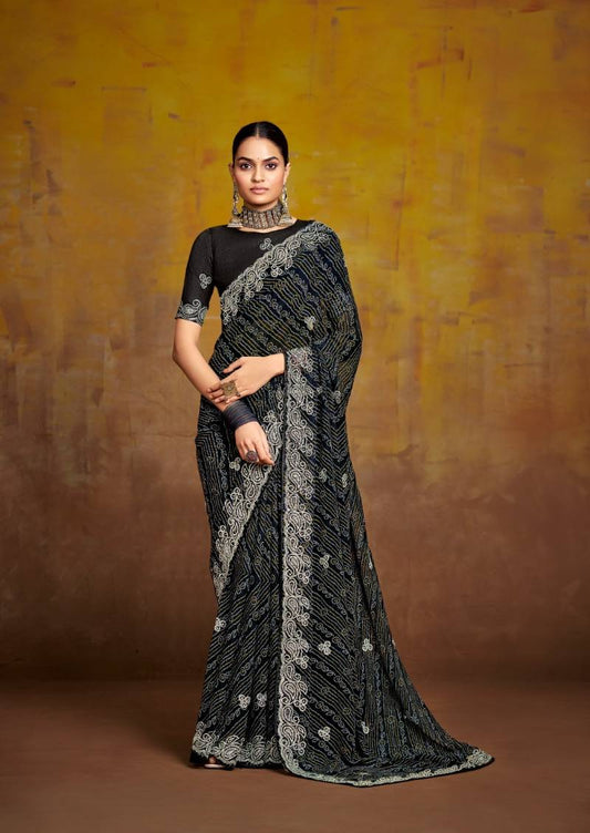 Georgette C Pallu Embroidery And Saroski Work With Embroidery Blouse