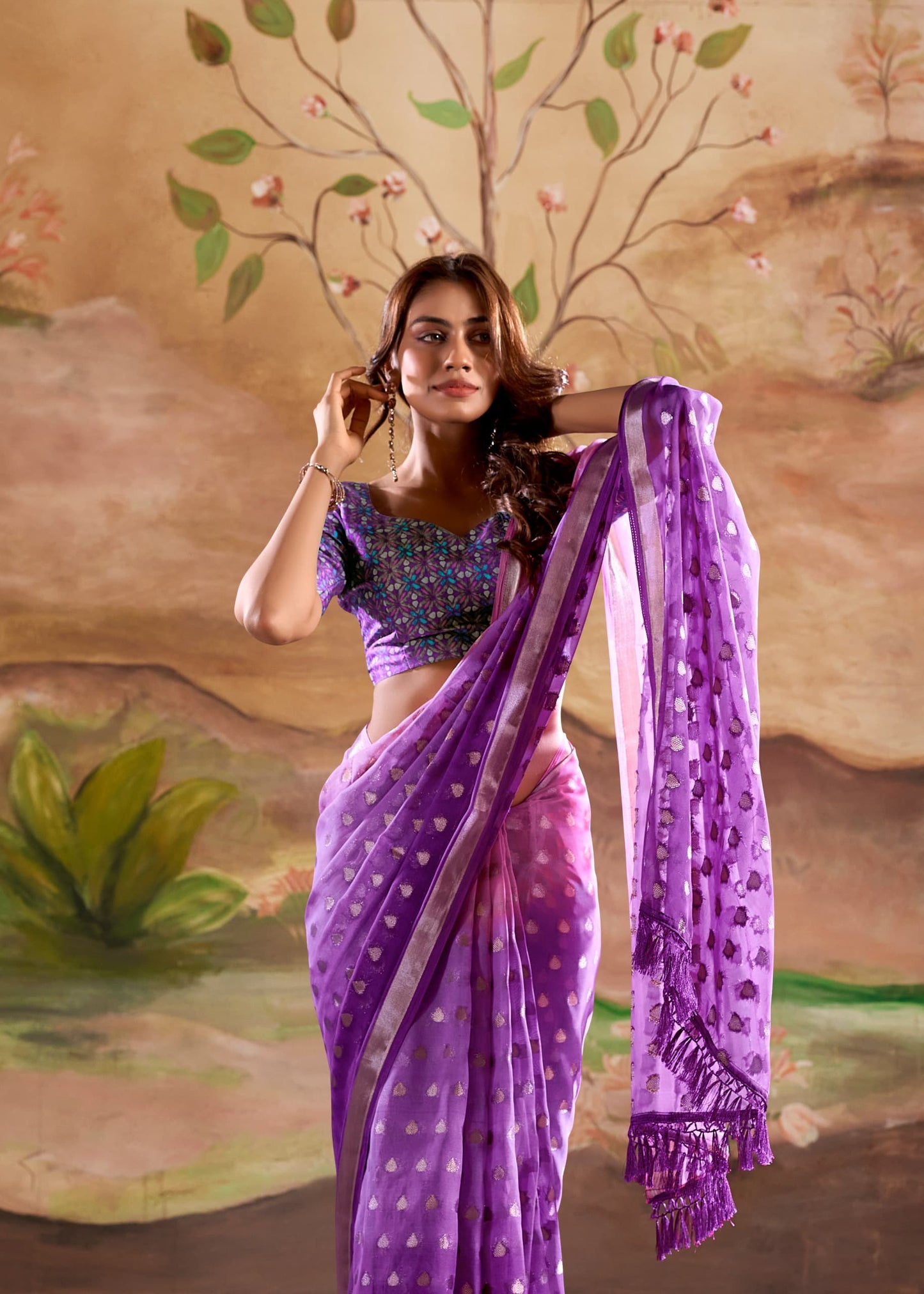 Marigold Silk Banarasi Butta Georgette Designer Saree