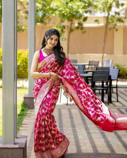 Soft Lichi Silk Saree with Zari Work Collection - Posyfish.in