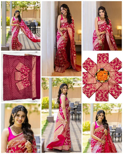 Soft Lichi Silk Saree with Zari Work Collection - Posyfish.in