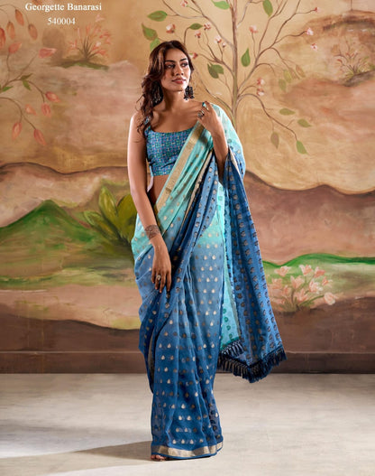 Marigold Silk Banarasi Butta Georgette Designer Saree
