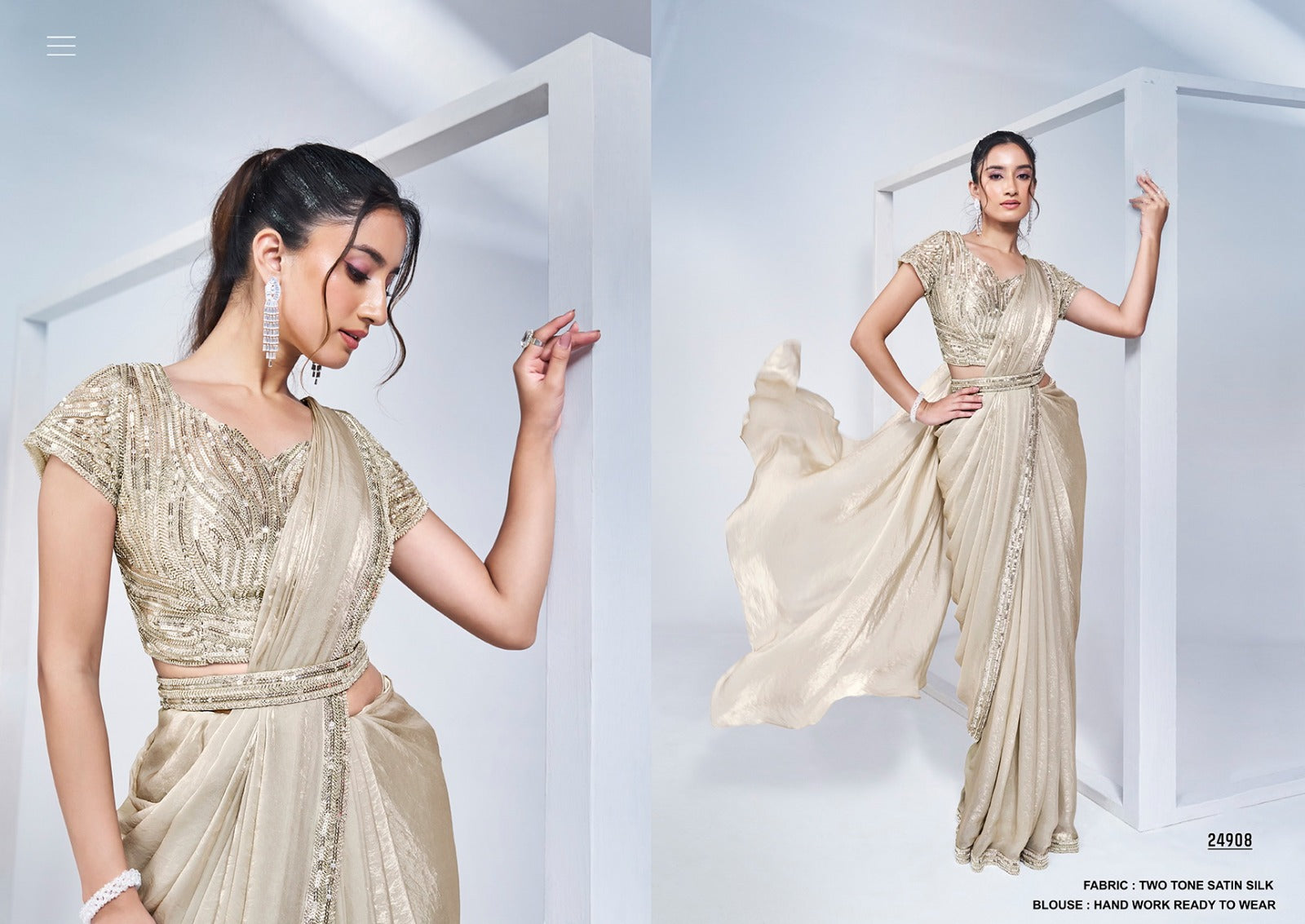 Designer Party Wear Saree - Heavy Ready to Wear for Elegant Occasions - Posyfish.in