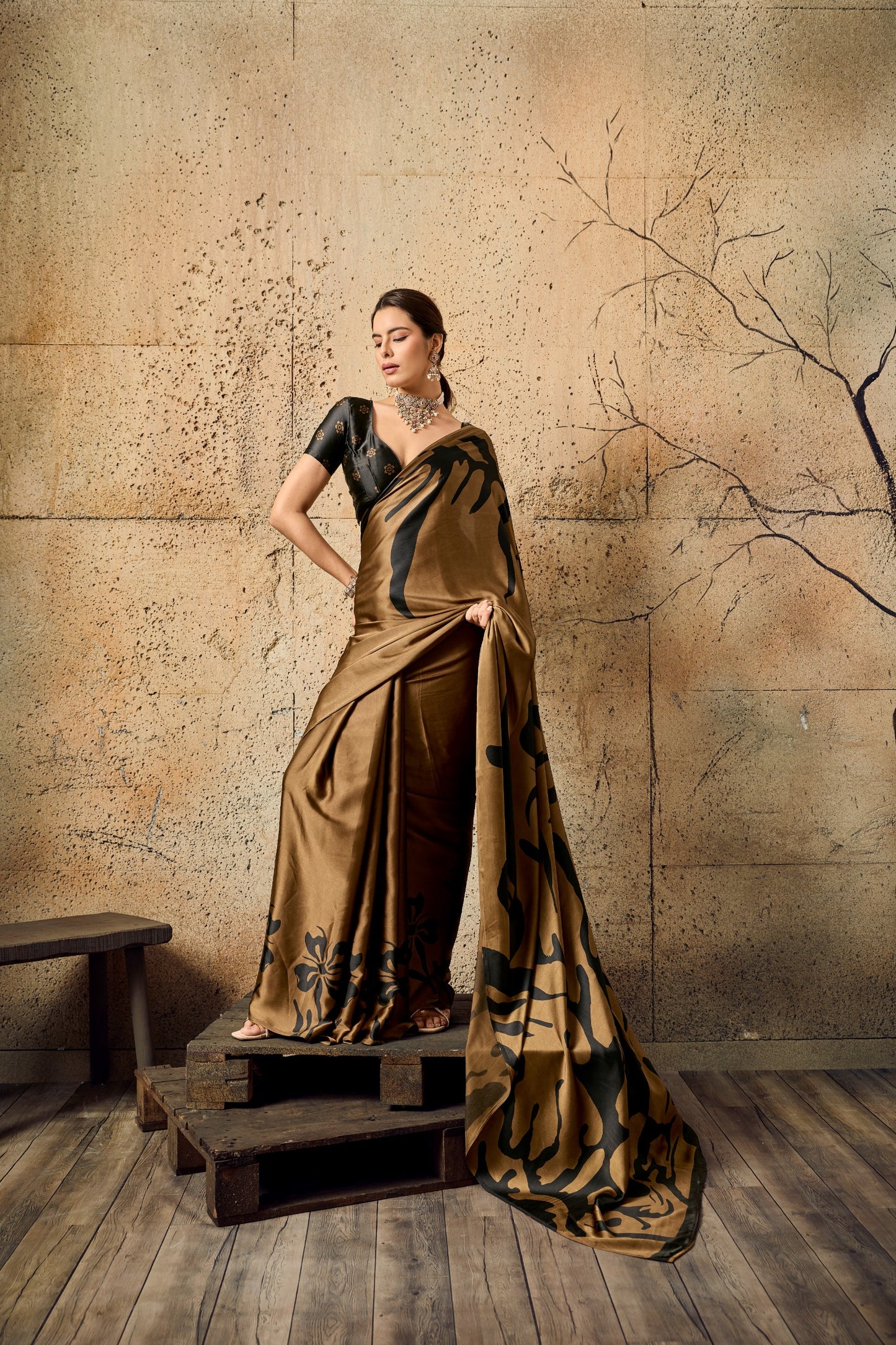 Premium Modal Satin Ajrakh Printed Dress for Women - Elegant Designer Wear - Posyfish.in