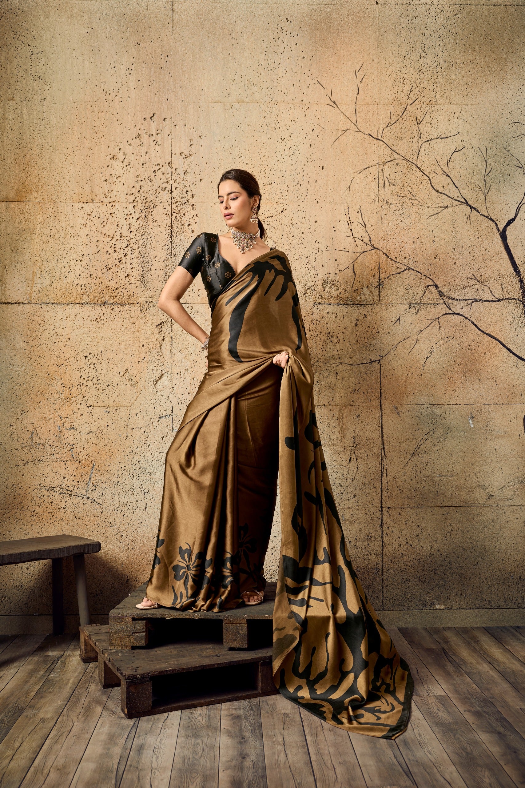 Premium Modal Satin Ajrakh Printed Dress for Women - Elegant Designer Wear - Posyfish.in