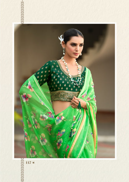 Elegant Floral Print Chiffon Saree with Soft Drape