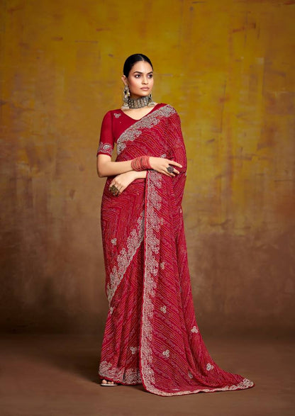 Georgette C Pallu Embroidery And Saroski Work With Embroidery Blouse