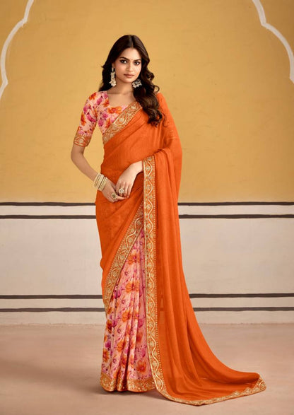 Georgette With Embroidery Border Saree