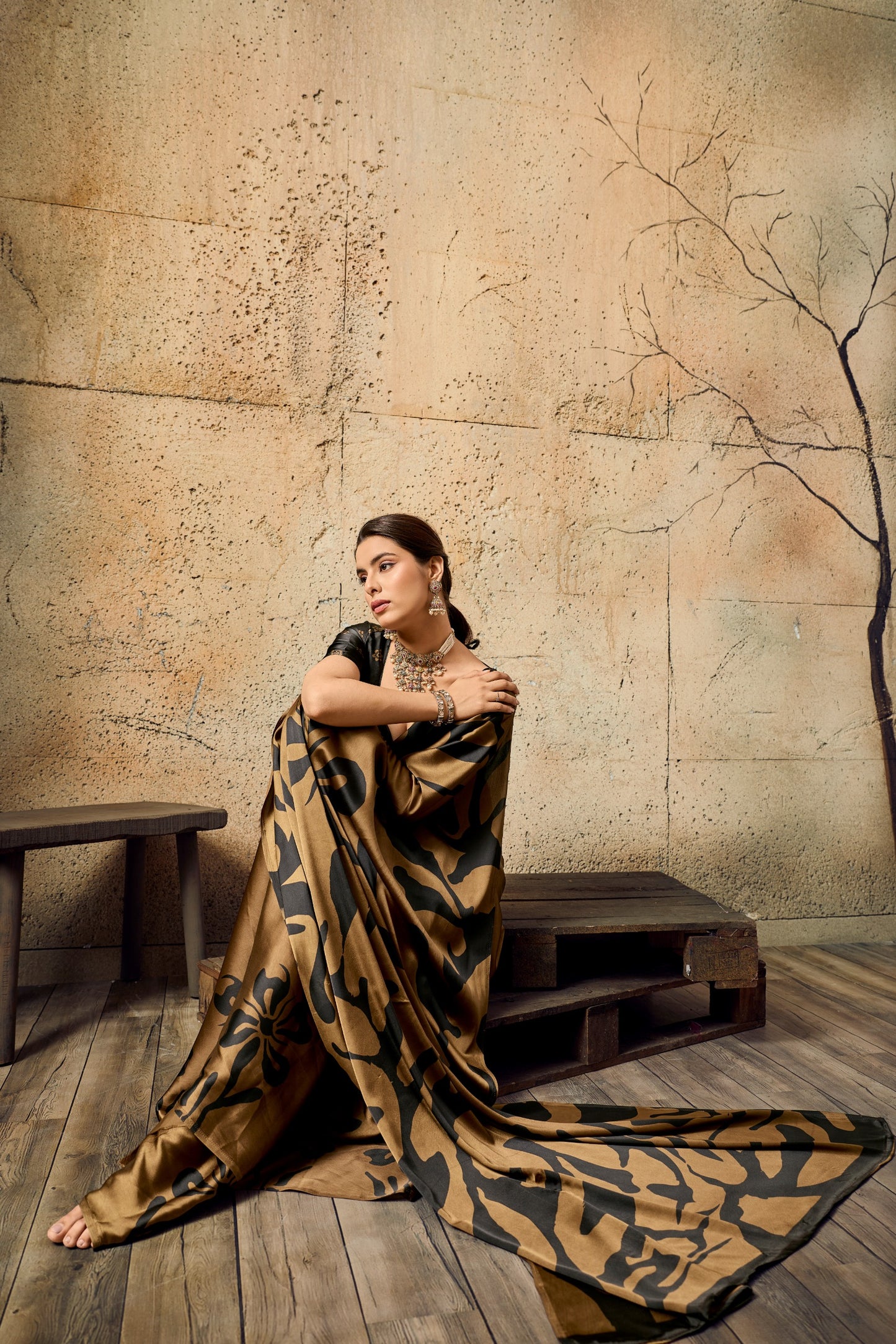 Premium Modal Satin Ajrakh Printed Dress for Women - Elegant Designer Wear - Posyfish.in
