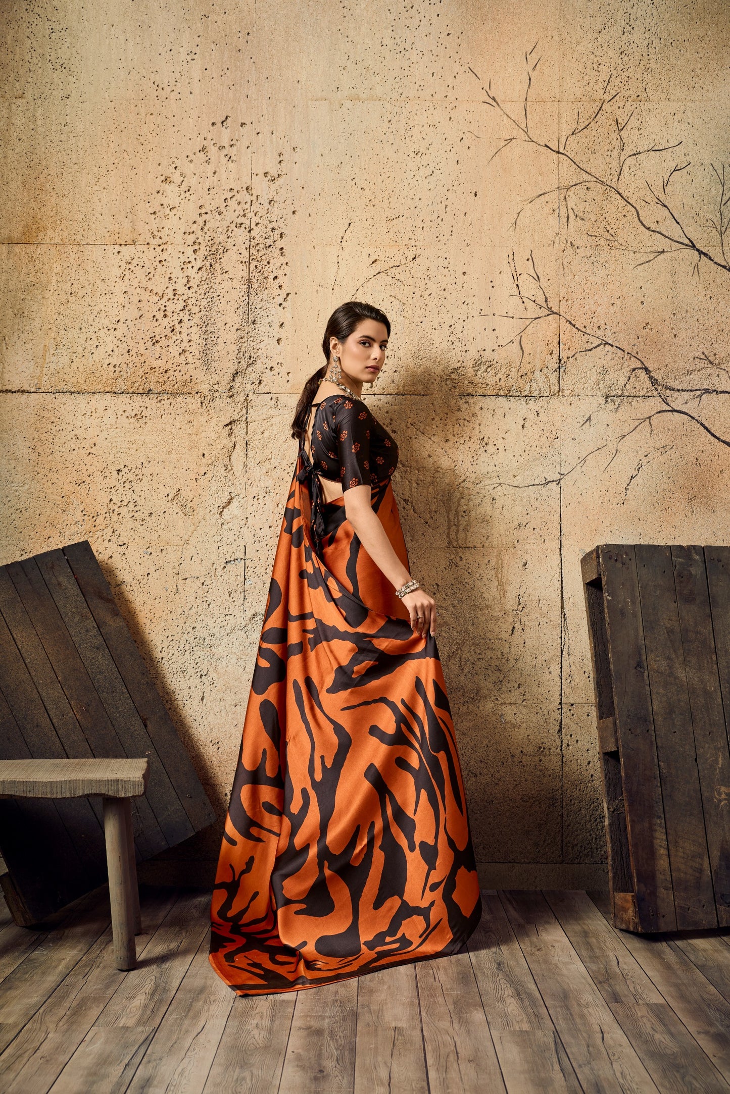 Premium Modal Satin Ajrakh Printed Dress for Women - Elegant Designer Wear - Posyfish.in