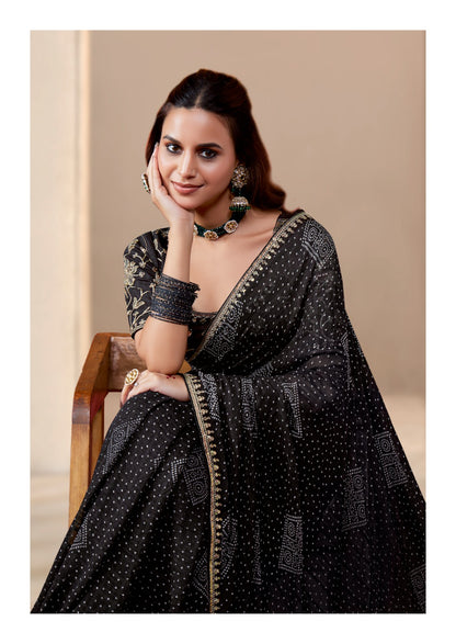 Designer Bandhani Georgette Print Saree