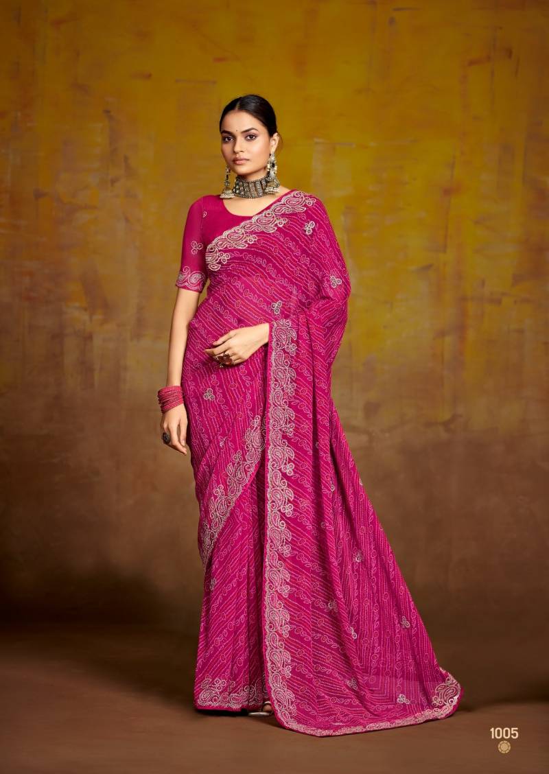 Georgette C Pallu Embroidery And Saroski Work With Embroidery Blouse