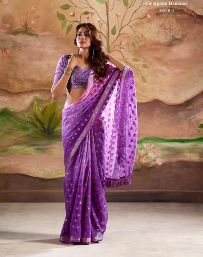 Marigold Silk Banarasi Butta Georgette Designer Saree